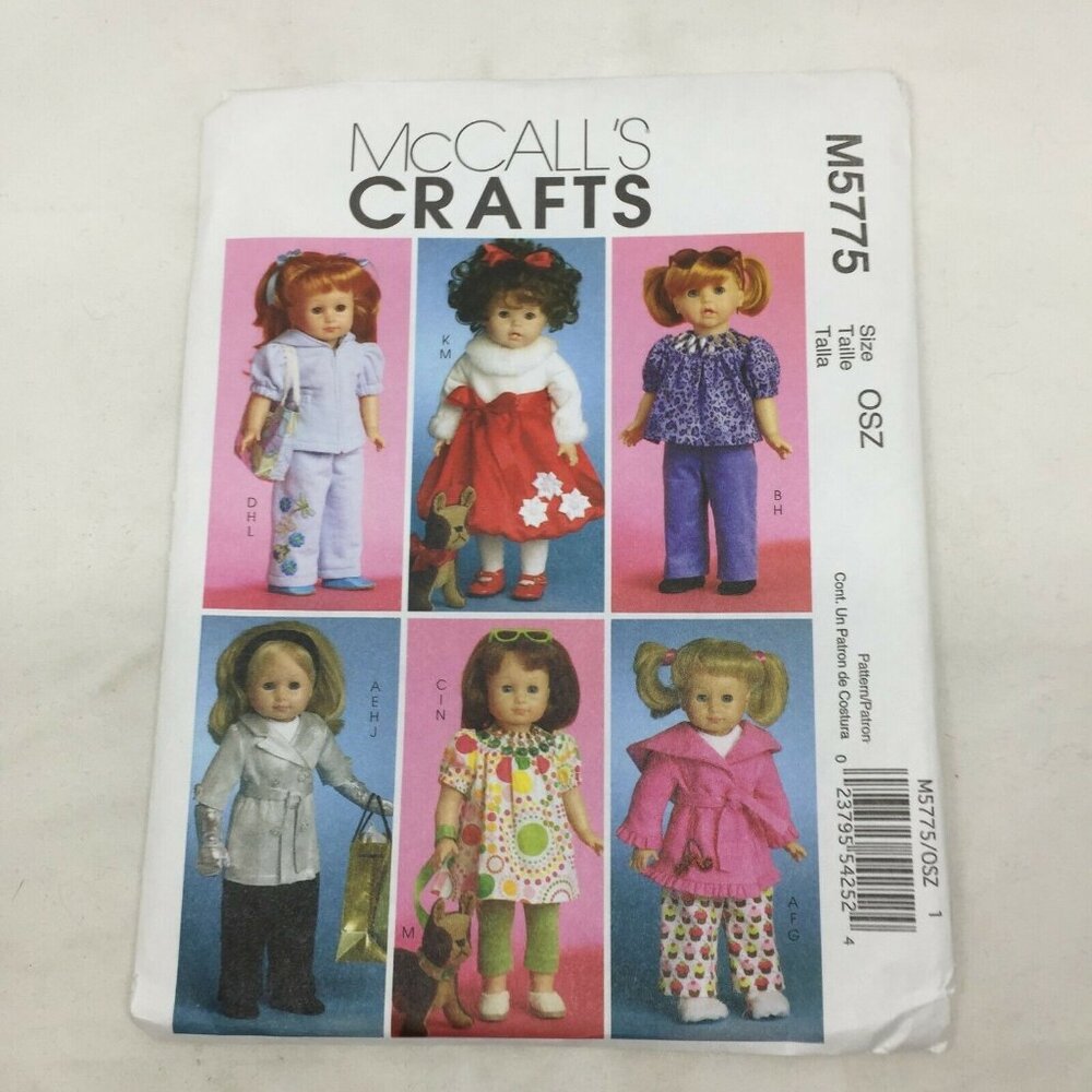 McCalls Crafts Sewing Pattern M5775 Doll Clothes For 18" Dolls 17 Pieces Uncut